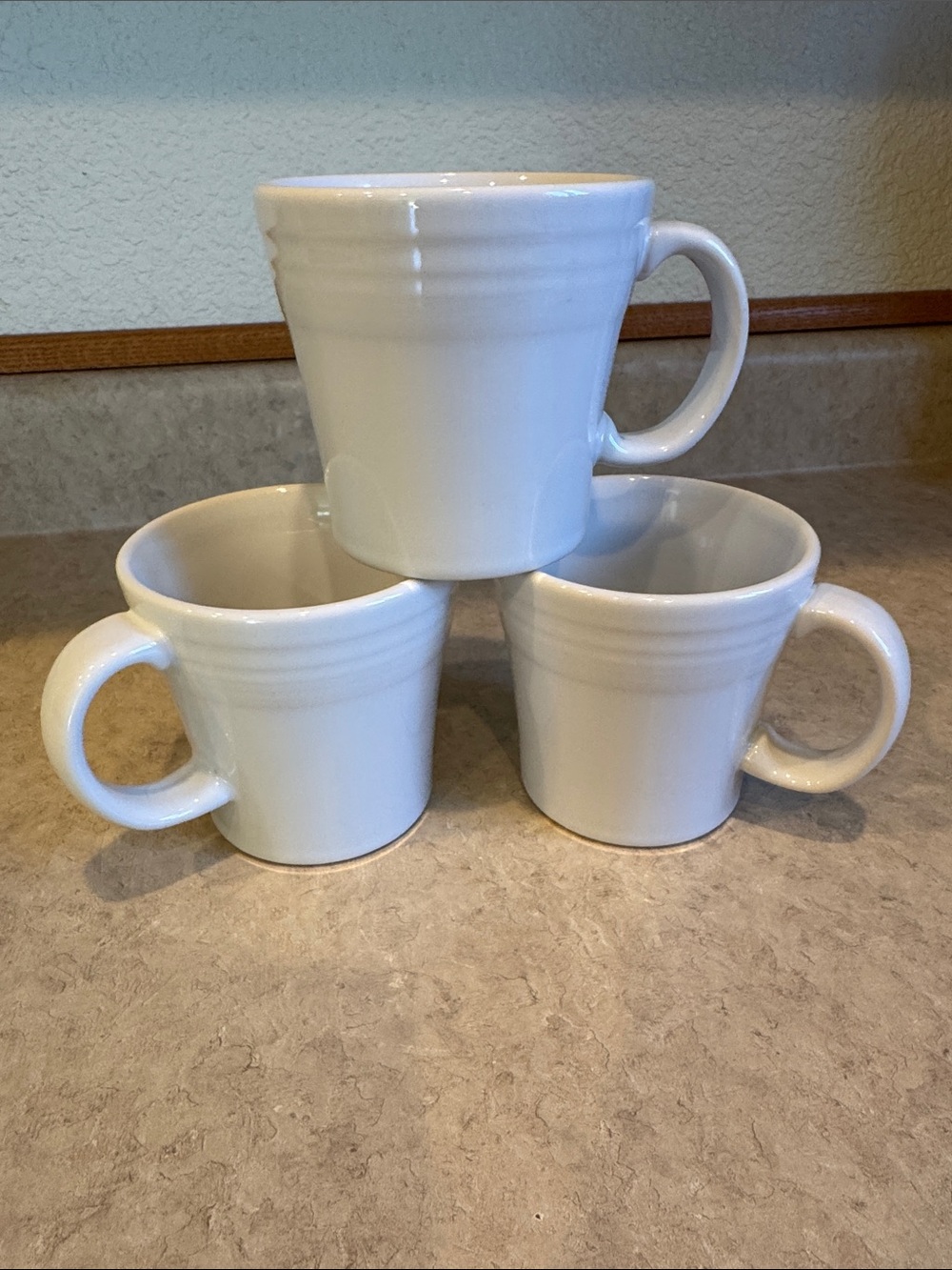 SET OF 3 FIESTA WARE HOMER LAUGHLIN TAPERED COFFEE MUGS - 15 oz WHITE FIESTAWARE